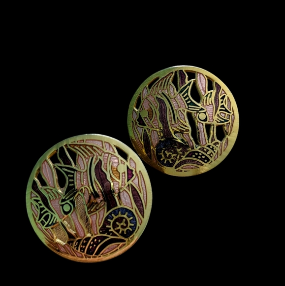 Vintage Cloisonne Fish Pierced Earrings - Picture 1 of 3